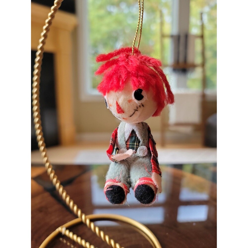 Vtg Raggedy Andy Felt Cloth Hong Kong Christmas Ornament c. 1960s
